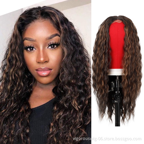 Long Hair Heat Resistant Classic Kinky Curly Mixed Black Brown Synthetic Lace Front Wigs Natural Hairline